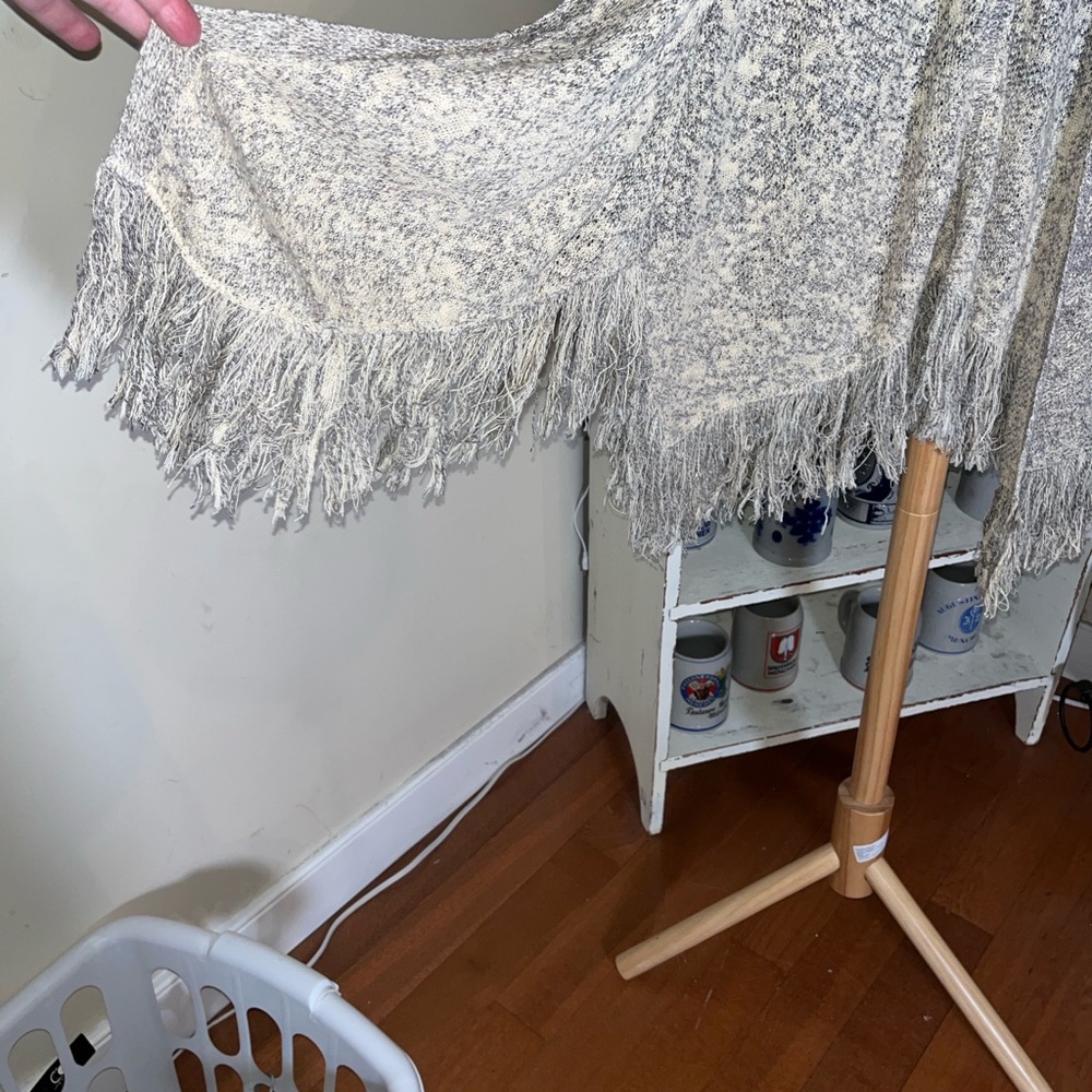 Nic + Zoe M Beautiful cream and dusty denim blue fringed open front cardigan - Picture 5 of 5
